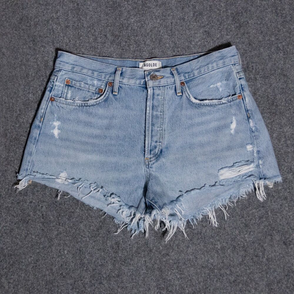 AGOLDE Parker Vintage Cut Off Light Wash Denim Jean Shorts 28 Swapmeet Blue